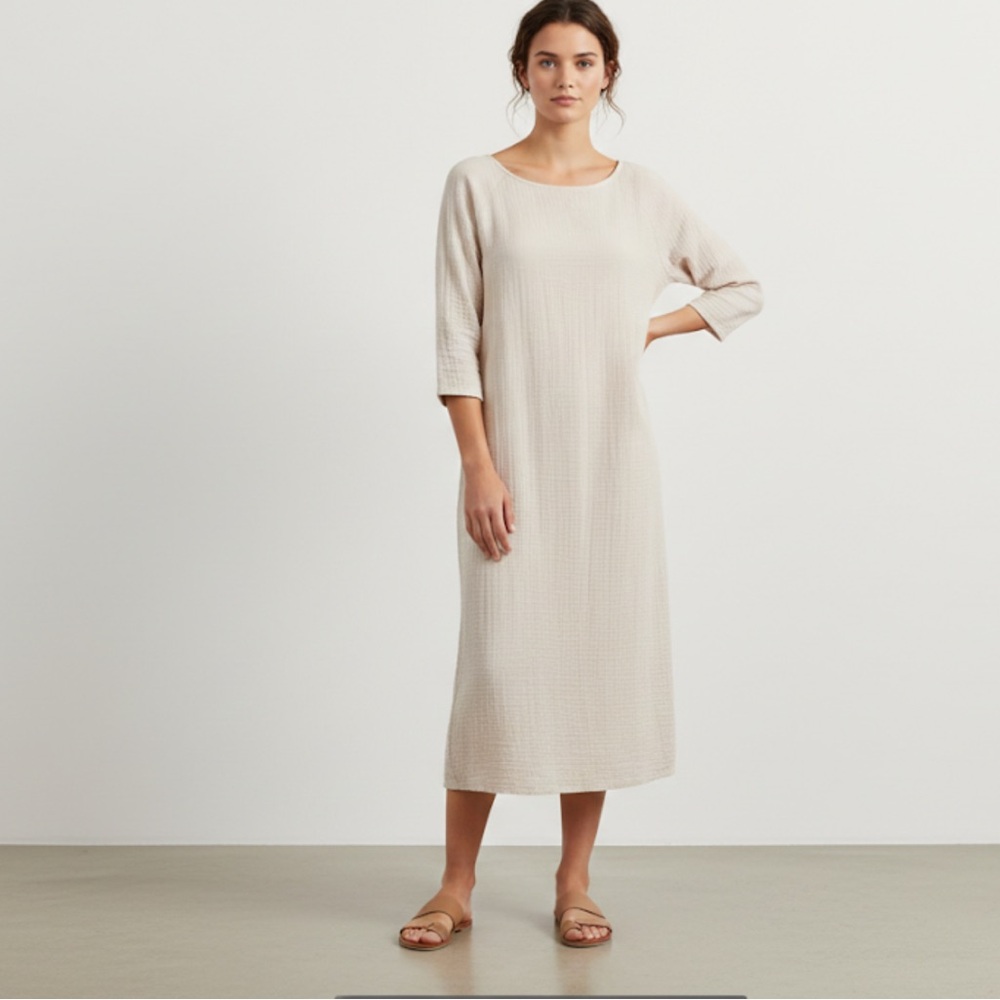 FELICITE‎ Cotton Double Gauze Midi Dress Boatneck Size Medium